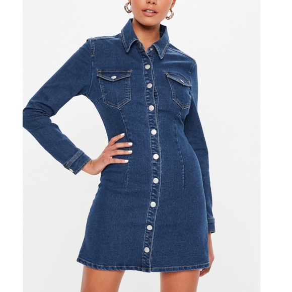 Missguided Dresses & Skirts - Long Sleeve Dark Wash Denim Mini Dress Missguided